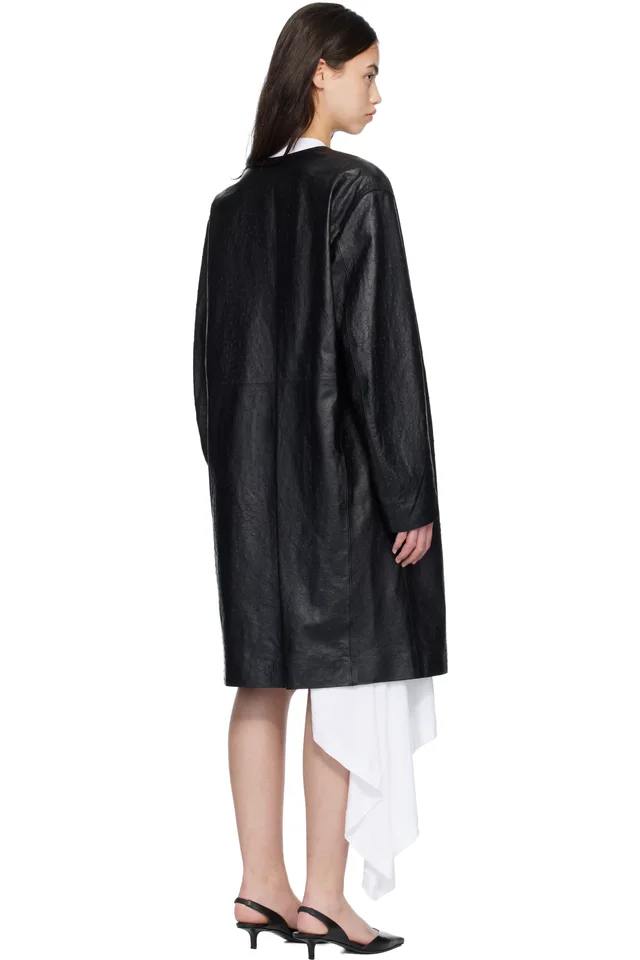 Loulou de Saison Black YARI Ostrich-Effect Leather Coat, photo 3 of 4 from SSENSE