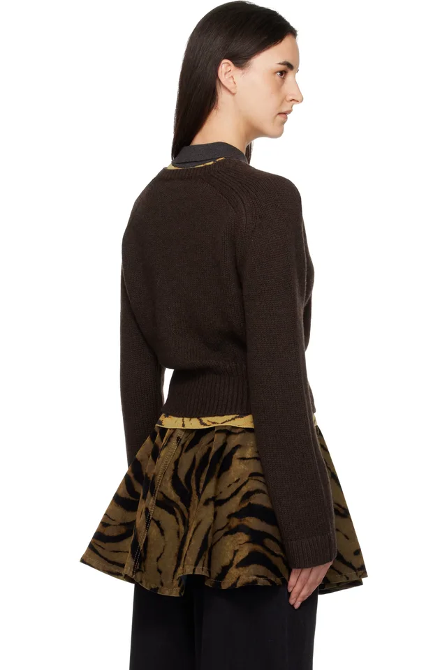 GANNI Brown V-Neck Jumper Sweater, photo 3 of 4 from SSENSE