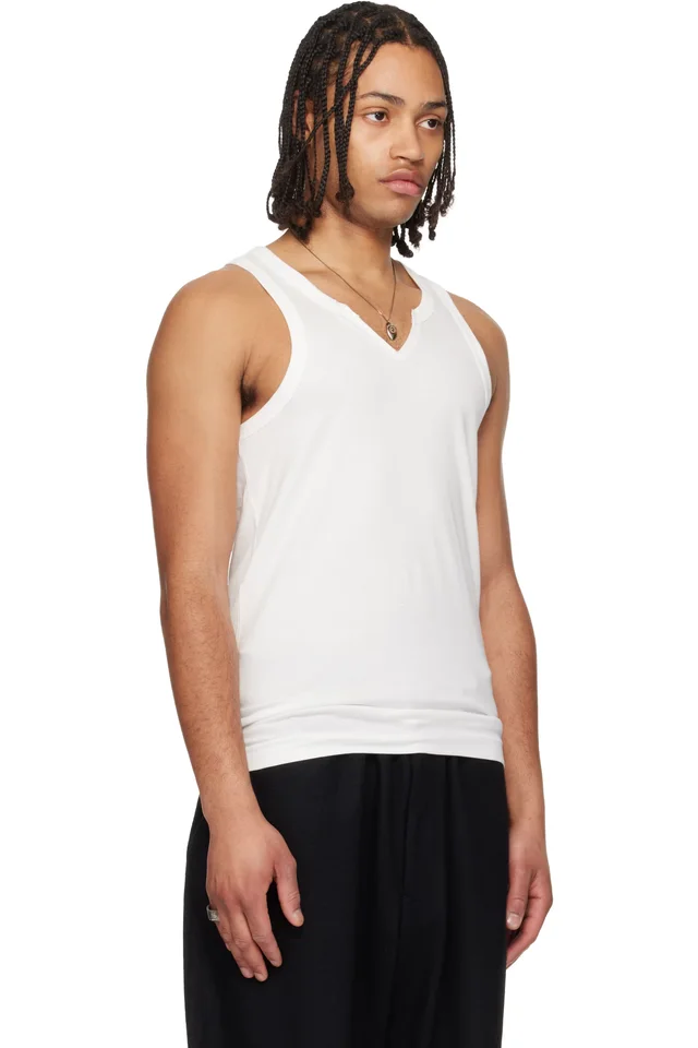 YOHJI YAMAMOTO Off-White Single Jersey V Neck Tank Top, photo 2 of 2 from SSENSE