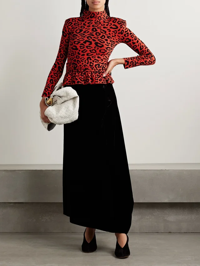 MARIE ADAM-LEENAERDT Ruched jacquard-knit peplum top in Red, photo 2 of 2 from NET-A-PORTER (Canada)