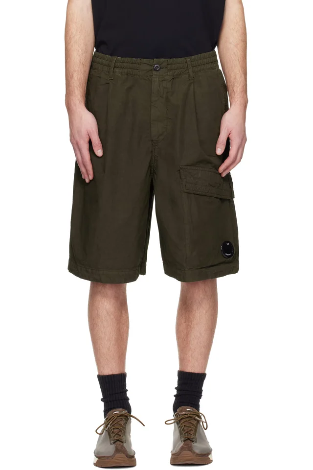 C.P. Company Khaki Micro-Reps Boxy Lens Shorts, image 1 of 1 from SSENSE