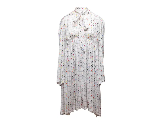 White & Multicolor Balenciaga Spring/Summer 2022 Allover Print Dress Size US L in White from Designer Revival