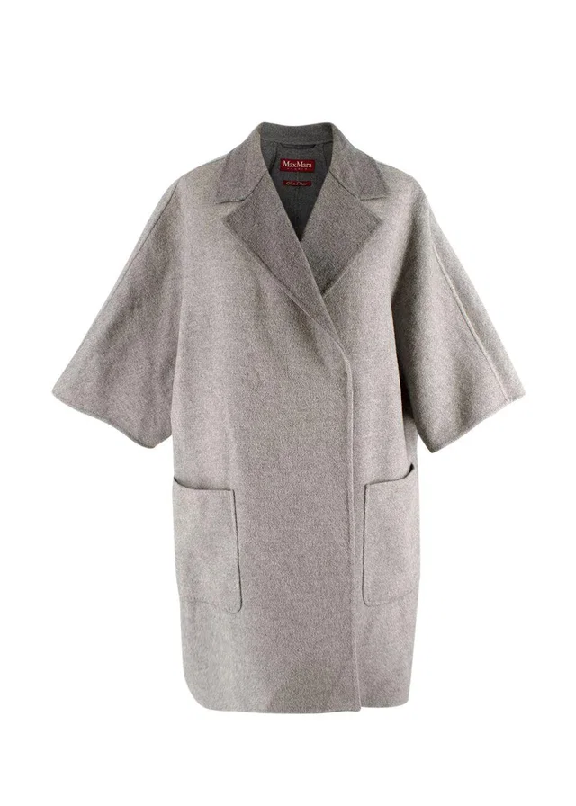 Max Mara Studio Grey Short Sleeve Wool Peacoat in Grey Wool from HEWI