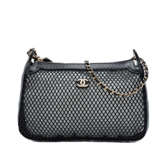 Black Chanel CC Mesh and Shiny Lambskin Clutch with Chain Shoulder Bag in Black Lambskin from Designer Revival, photo 1 of 1