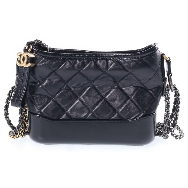 Gabrielle de Chanel Small Hobo Chain Shoulder Bag Black Vintage Calfskin in Black Calfskin from The Reluxe