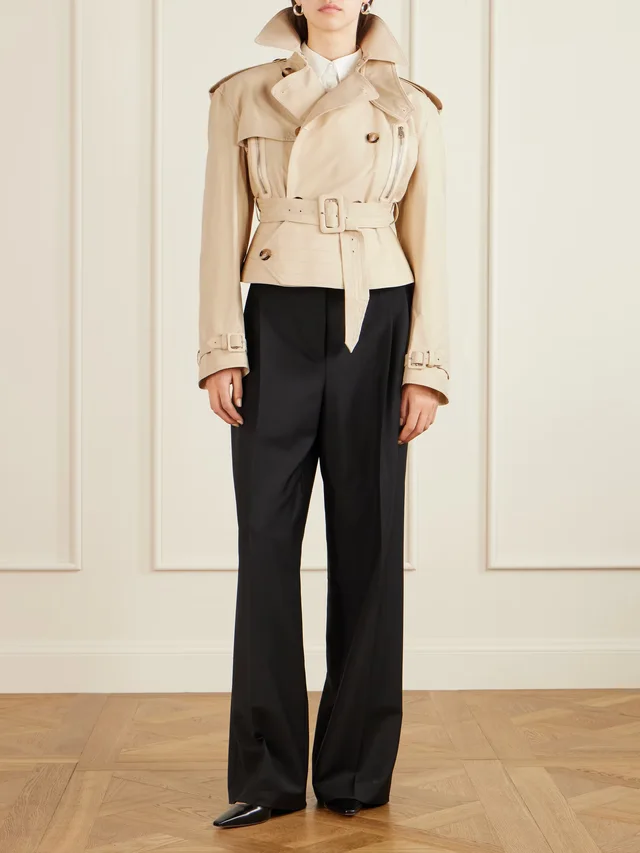 S.S.DALEY Evelyn leather-trimmed cotton-blend gabardine jacket in Beige, photo 2 of 2 from NET-A-PORTER (Canada)