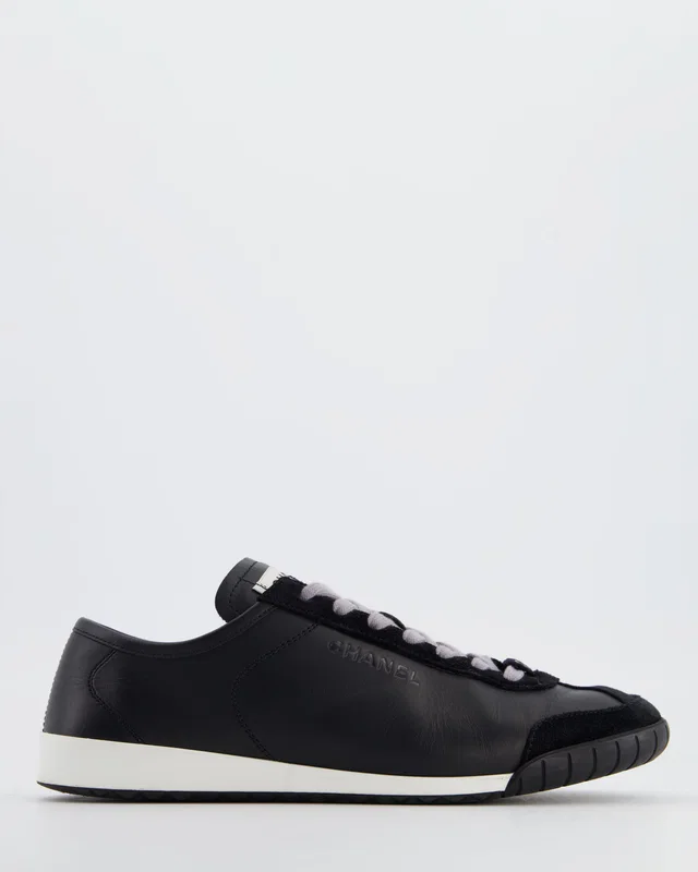 Chanel Interlocking Black Calfskin Leather Sneakers with Logo Detail Size EU 37.5 in Black Calfskin from Sellier