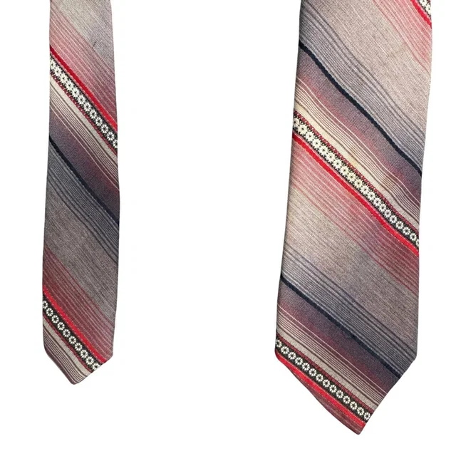Ponte Vecchio Mens Tie Grey Red Blue Striped Polyester Geometric Border 54 Inch in gray|red from Poshmark