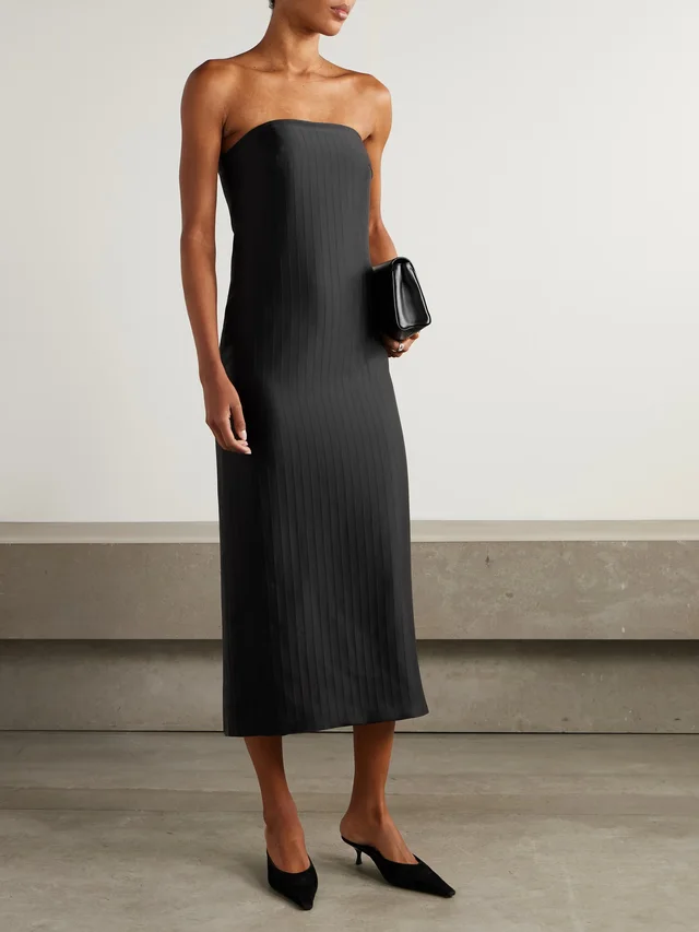 LOULOU DE SAISON Giulia strapless paneled satin midi dress in Black, photo 2 of 2 from NET-A-PORTER (Canada)