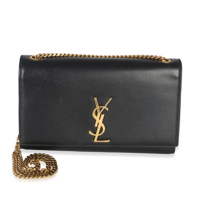 Saint Laurent Black Grain De Poudre Medium Kate Chain Bag in Black Leather from myGemma