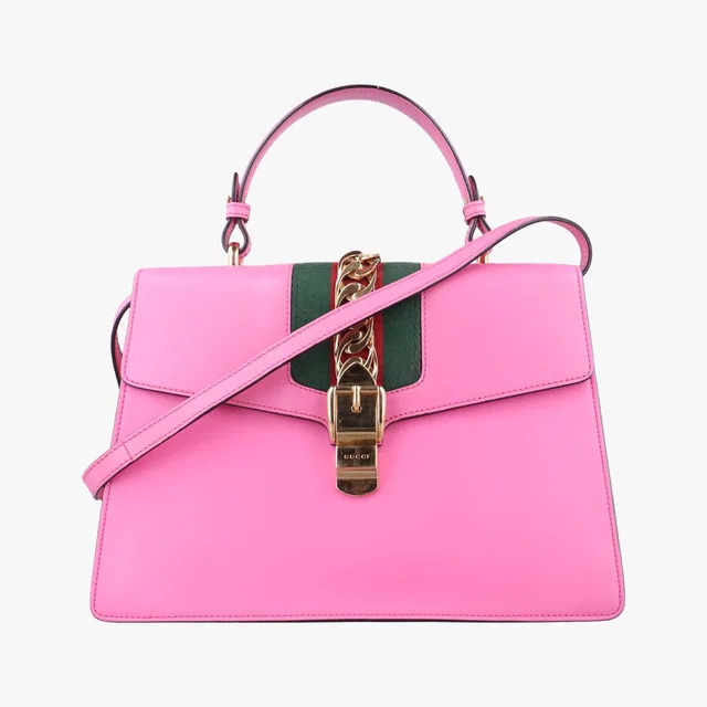 Gucci Sylvie Rose Red Leather Shoulder Bag in Red Leather from The Reluxe