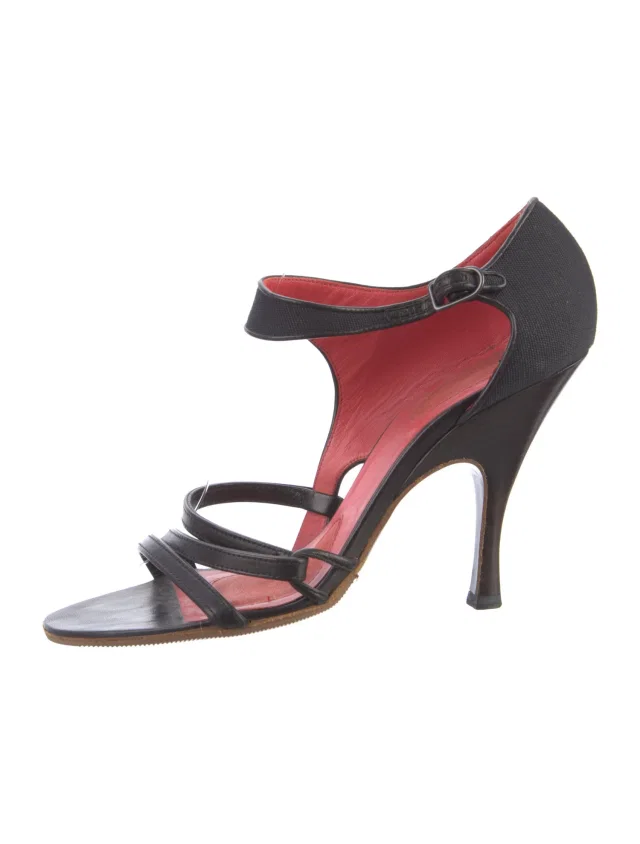 Bottega Veneta Leather Cutout Accent Sandals in red Leather from The RealReal