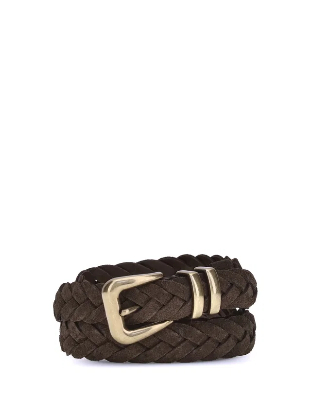Brunello Cucinelli Woven Calf Leather Belt — Brown Bos Taurus in Brown Calfskin from HEWI