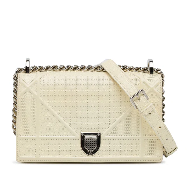 White Dior Medium Patent Diorama Crossbody Bag in White Patent leather from Designer Revival