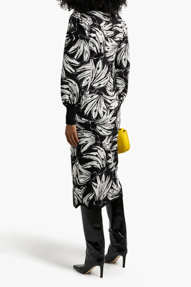 Farm Rio Jacquard-Knit Midi Dress in Black, photo 3 of 4 from THE OUTNET