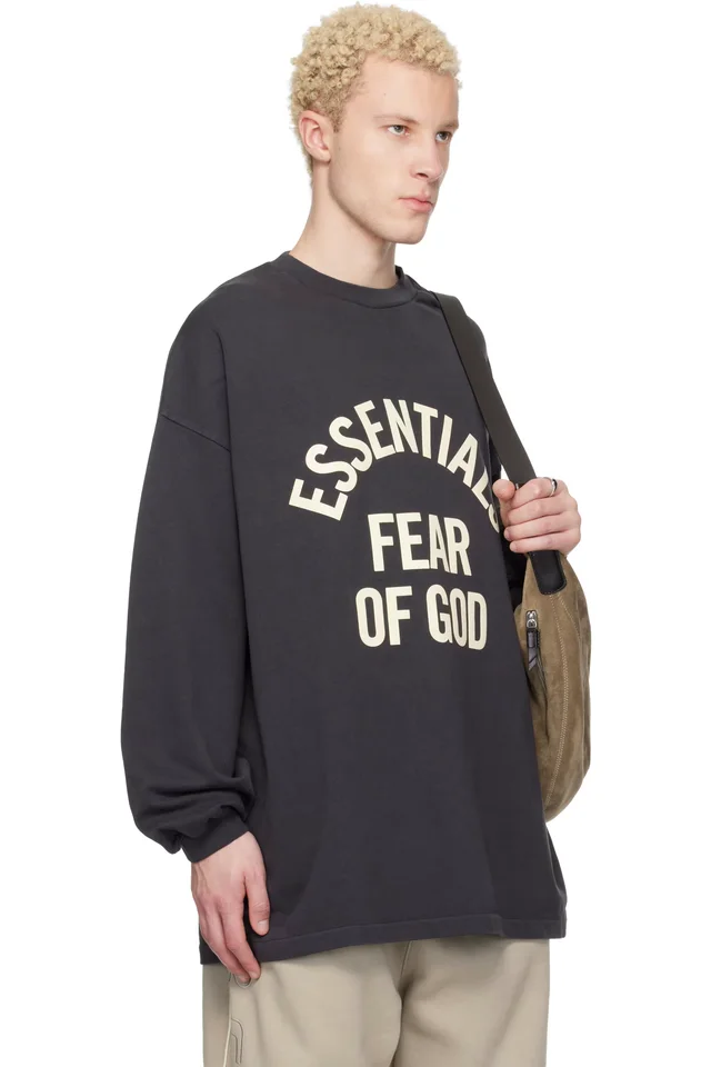 Fear of God ESSENTIALS Black Campus 90s Long Sleeve T-shirt, photo 2 of 4 from SSENSE