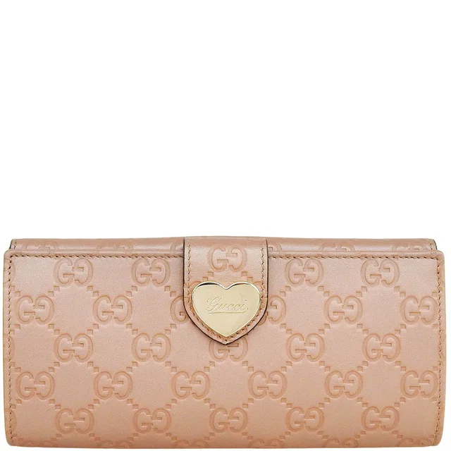 Gucci Guccissima Pattern Heart Logo Play Long Wallet Pink Beige in Beige Leather from VINTAGE QOO TOKYO