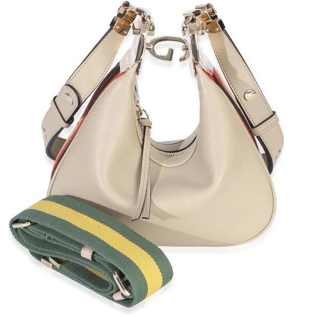 Gucci Beige Smooth Calfskin Web Small Attache Shoulder Bag in Beige Calfskin from myGemma