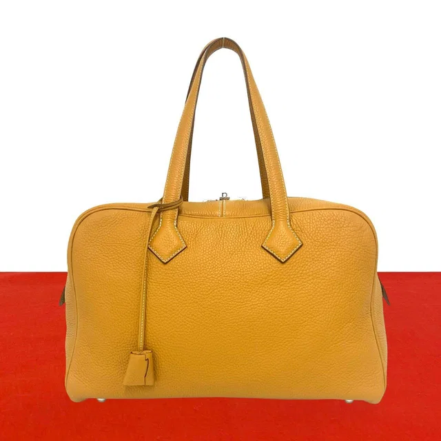 Hermès With Key Viktoriia 35 Taurillon Clemence Leather Boston Bag Natural Sable in Beige Clemence leather from The Reluxe