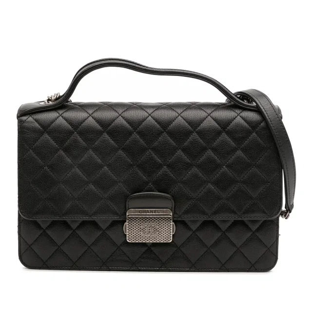Black Chanel Medium Quilted Goatskin CC University Flap Shoulder Bag in Black Goatskin from Designer Revival