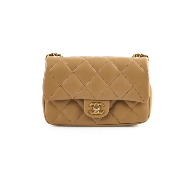 Chanel seasonal flap dark beige (microchip) in Beige Lambskin from The Purse Affair