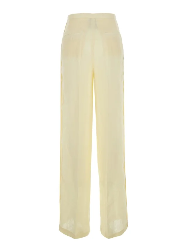 SEMICOUTURE Yellow Pants with Drawstring Waist in Linen for Women in Yellow 100% Linen, photo 3 of 6 from Gaudenzi Boutique