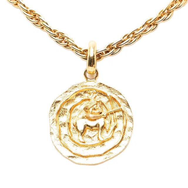 Gold Chanel CC Gold Plated Centaur Medallion Pendant Necklace in Gold from Designer Revival