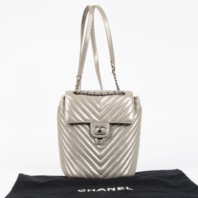 Chanel Metallic Silver Calfskin Chevron Urban Spirit Backpack in Silver Calfskin from Labellov, photo 2 of 7