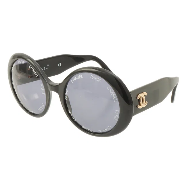 Chanel Side CC logo plate oval sunglasses, black from VINTAGE QOO TOKYO