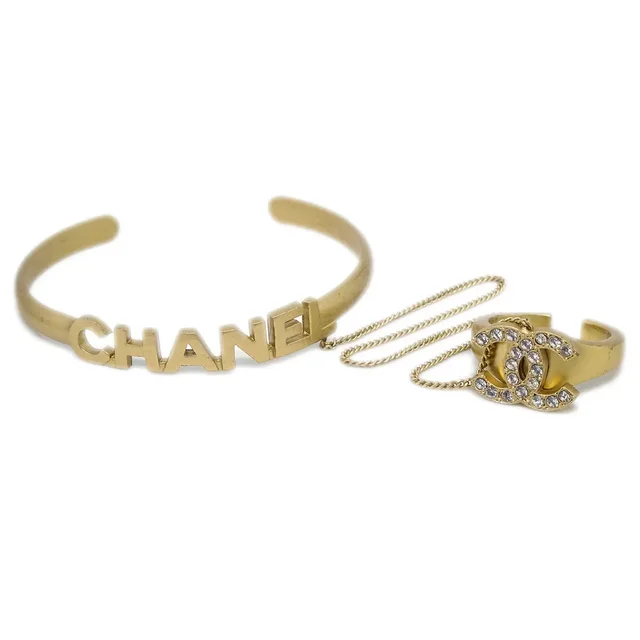 Chanel Rhinestone Bangle Chain Ring Gold #52 01C in Gold from AMORE Vintage Tokyo