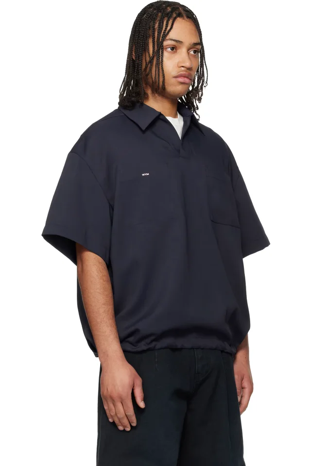 WOOYOUNGMI Navy Twill Patch Pocket Polo, photo 2 of 2 from SSENSE