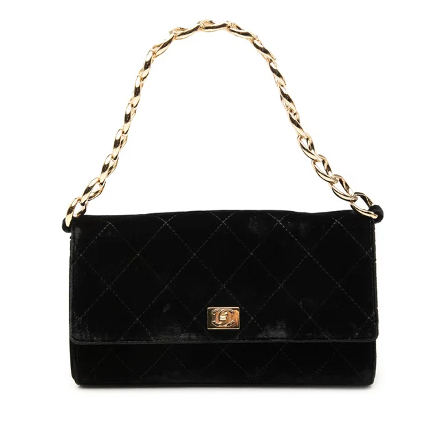 Black Chanel CC Quilted Velvet Chain Shoulder Bag in Black Velvet from Designer Revival, photo 1 of 1