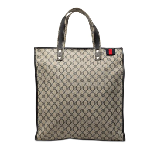Beige Gucci GG Supreme Web Tote in Beige Coated canvas from Designer Revival