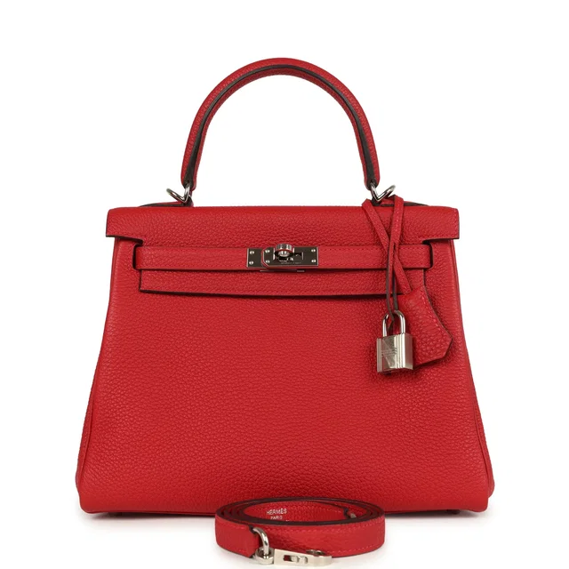 Hermès Kelly Retourne 25 Rouge Casaque Togo Palladium Hardware in Red Togo from Madison Avenue Couture