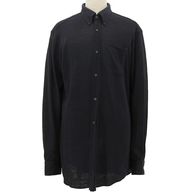 Hermès Linen long-sleeve shirt #44 Charcoal gray in Grey from VINTAGE QOO TOKYO