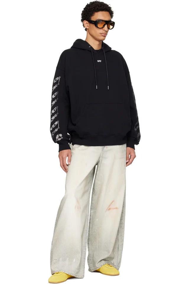 Off-White Black Chain Arrow Diagonal Skate Hoodie, photo 4 of 4 from SSENSE