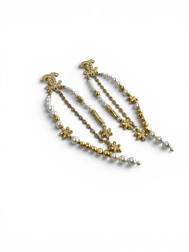 Chanel Gold Pearl Beaded Drop Earrings in Gold from Season 2 Consign, photo 3 of 4