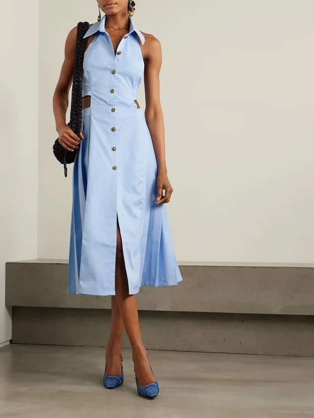 TOLU COKER Backless pleated gabardine midi shirt dress in Blue, photo 2 of 2 from NET-A-PORTER (Canada)