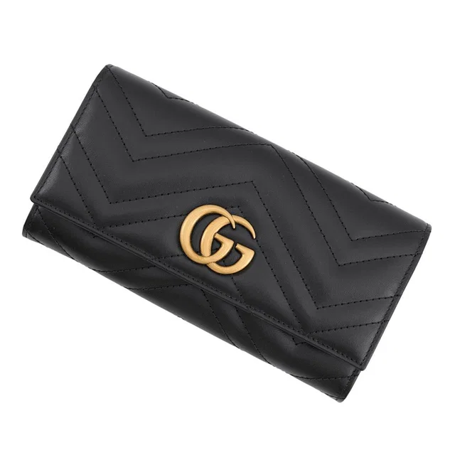 Gucci Wallet GG Marmont Double G Continental Leather Black in Black Leather from The Reluxe
