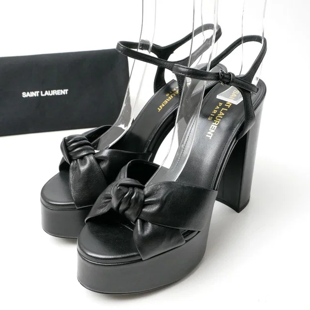 Saint Laurent Bianca Sandals Ankle Strap Platform Chunkyheels in Leather from The Reluxe