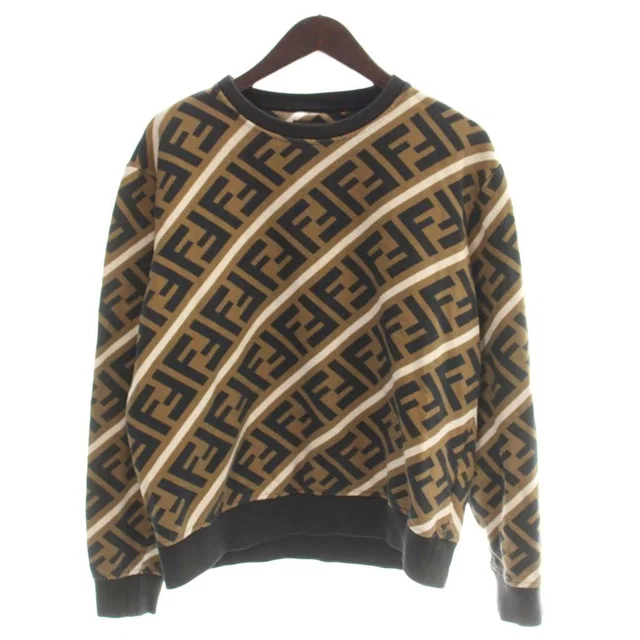 Fendi FF Pattern Zucca Sweatshirt L Brown Black Crew Neck Long Sleeve AP in Black from The Reluxe