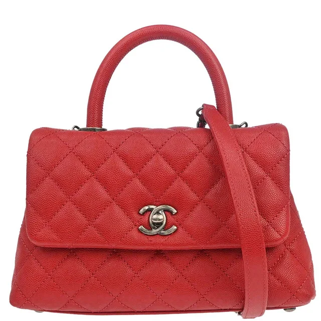 Chanel 2017 Red Caviar Skin Coco Handle 2way Shoulder Handbag in Red Caviar leather from AMORE Vintage Tokyo