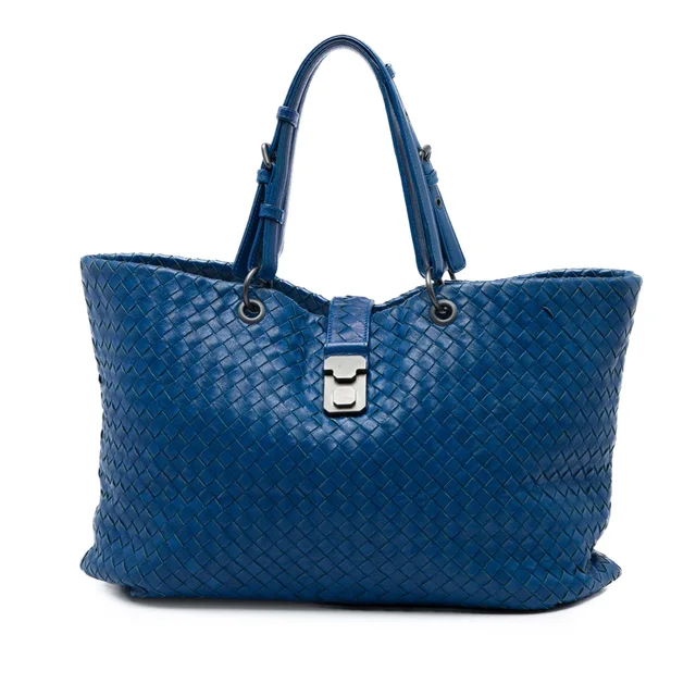 Blue Bottega Veneta Medium Nappa Intrecciato Capri Tote in Blue Nappa leather from Designer Revival