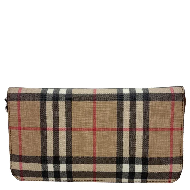 Burberry Vintage Check Canvas Zip Around Wallet Beige in Beige Canvas from Dallas Designer Handbags