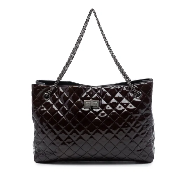 Brown Chanel Quilted Patent Reissue 2.55 Tote in Brown Patent leather from Designer Revival