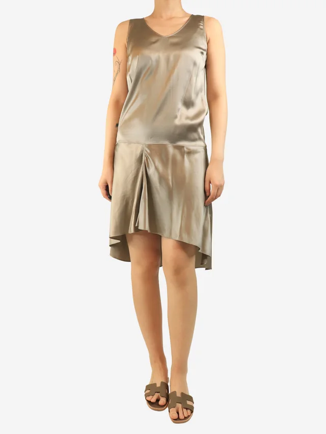 Brunello Cucinelli Neutral silk midi dress - size M in Silk from Sign of the Times