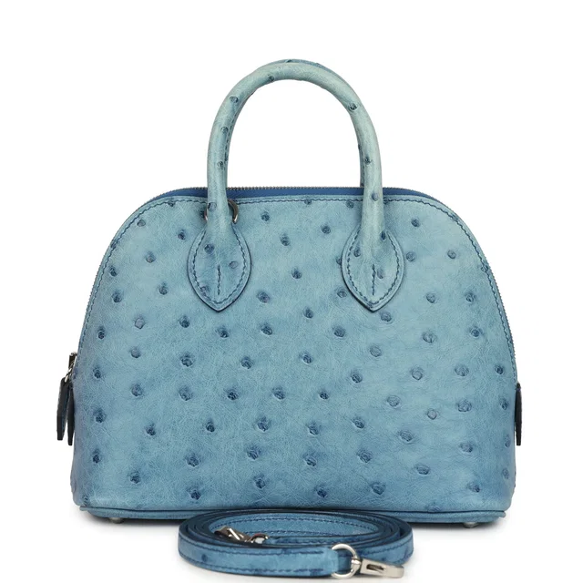 Hermès 1923 Bolide Mini Bleu Royal Ostrich Palladium Hardware in Blue Ostrich from Madison Avenue Couture