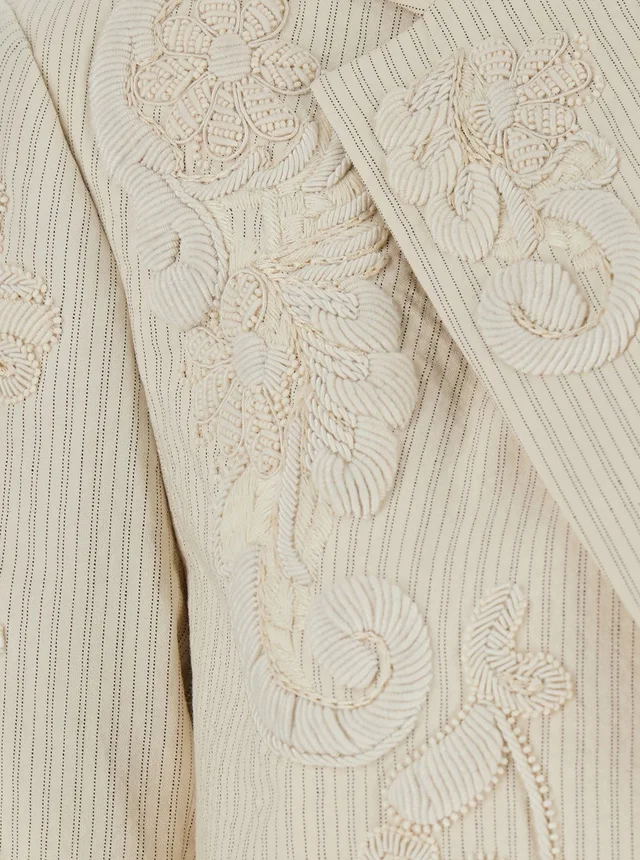 DRIES VAN NOTEN 'Birdy' Beige Jackets with applied embroidery and striped motif in Fabric Women in Beige, photo 6 of 6 from Gaudenzi Boutique