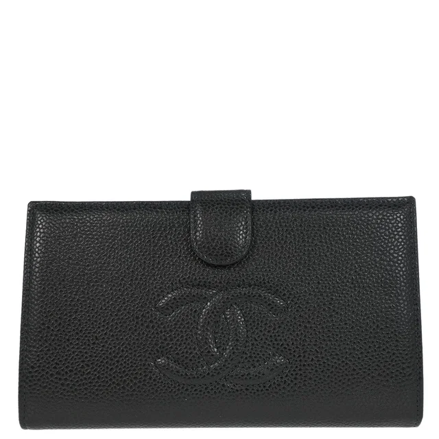 Chanel 2000-2002 Black Caviar Long Wallet in Black Caviar leather from AMORE Vintage Tokyo