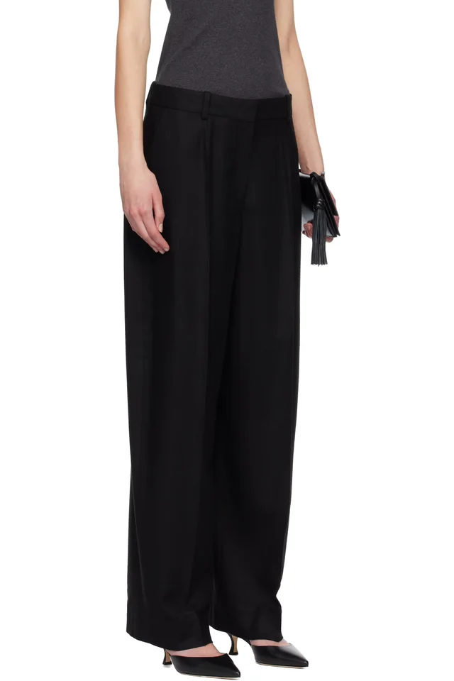 TOTEME Black Wide Flannel Trousers, photo 2 of 4 from SSENSE